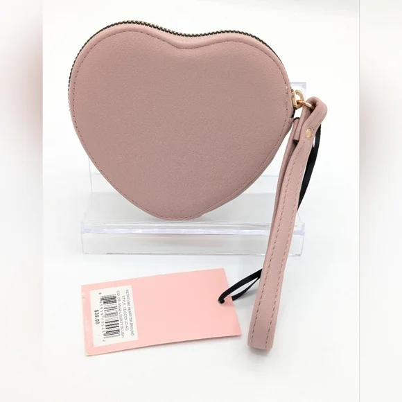 Juicy Couture Pink White Heart Coin Purse Retro Vibe Heart Zip Around - Picture 3 of 5